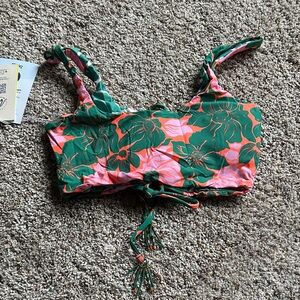 Maaji Green and Pink Floral Swim Top with Tassel Tie